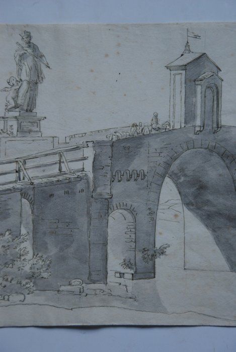 European School (XVII) - Italian landscape with bridge