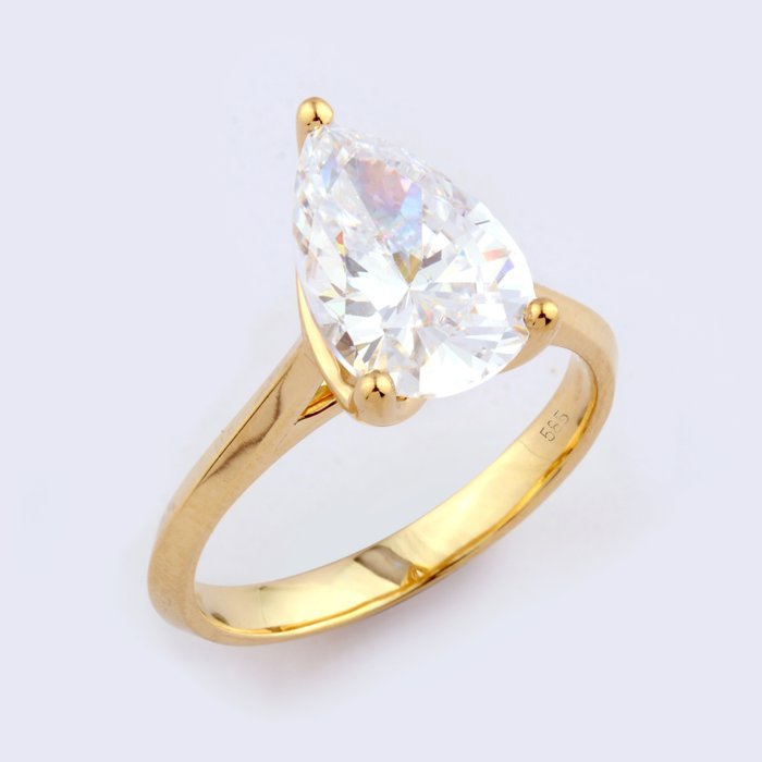 Ring - 14 karat Gulguld -  3.01ct. tw. Diamant (Laboratoriedyrket)