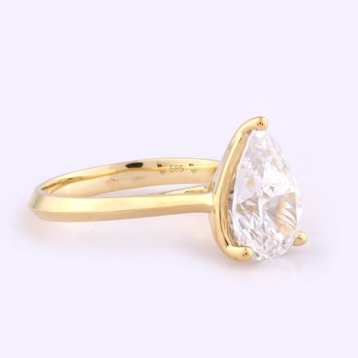 Ring - 14 karat Gulguld -  3.01ct. tw. Diamant (Laboratoriedyrket)