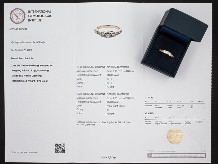 Ingen mindstepris - Ring - 14 karat Gulguld, 0,90 ct diamanter - IGI certificeret -  0.90ct. tw. Diamant (Natur)