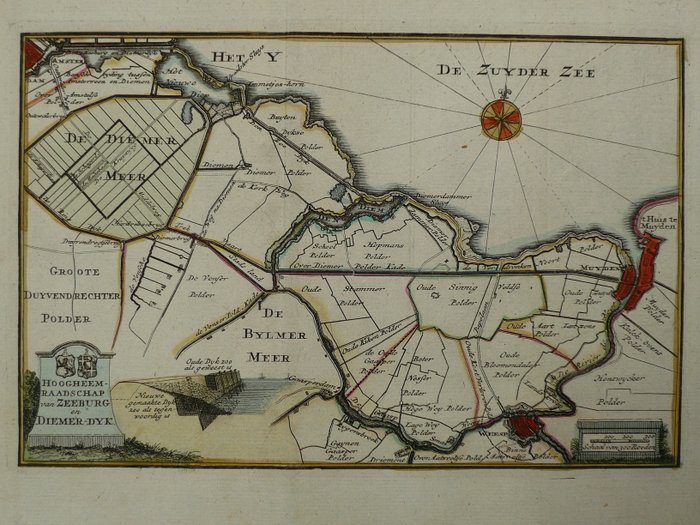 Holland - Amsterdam, Muyden, Weesp; Hendrik de Leth - Hoogheemraadschap van Zeeburg en Diemer-Dyk - 1740