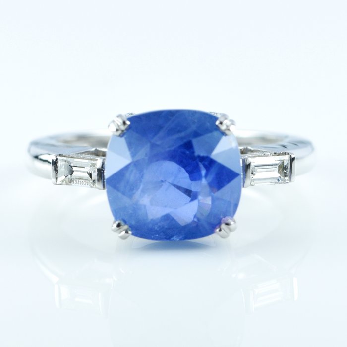 Ring Platin -  7.05ct. tw. Safir - Diamant - Sri Lanka ingen varme safir