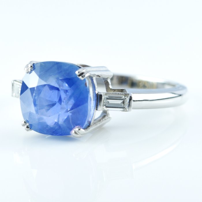 Ring Platin -  7.05ct. tw. Safir - Diamant - Sri Lanka ingen varme safir