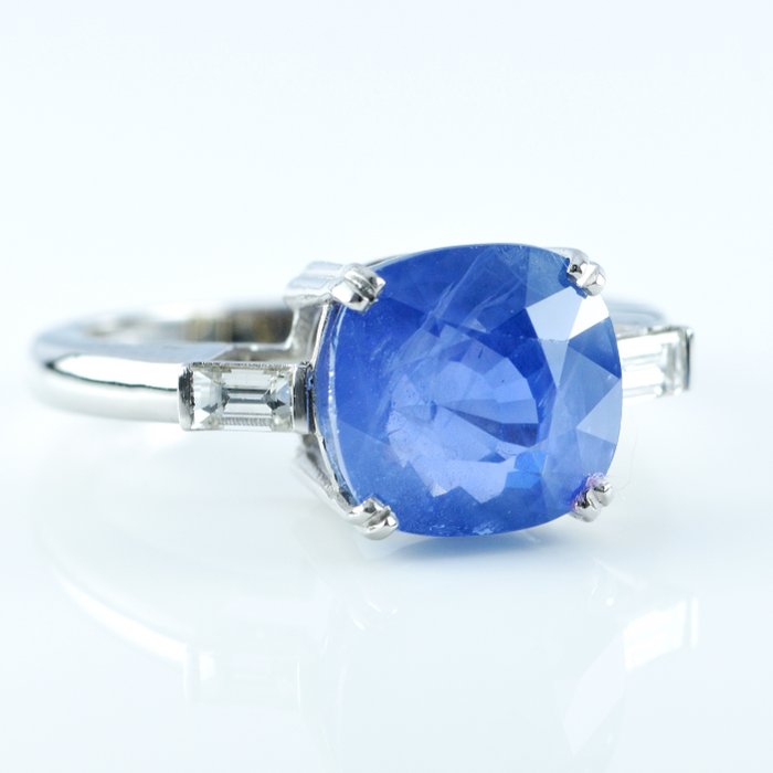 Ring Platin -  7.05ct. tw. Safir - Diamant - Sri Lanka ingen varme safir