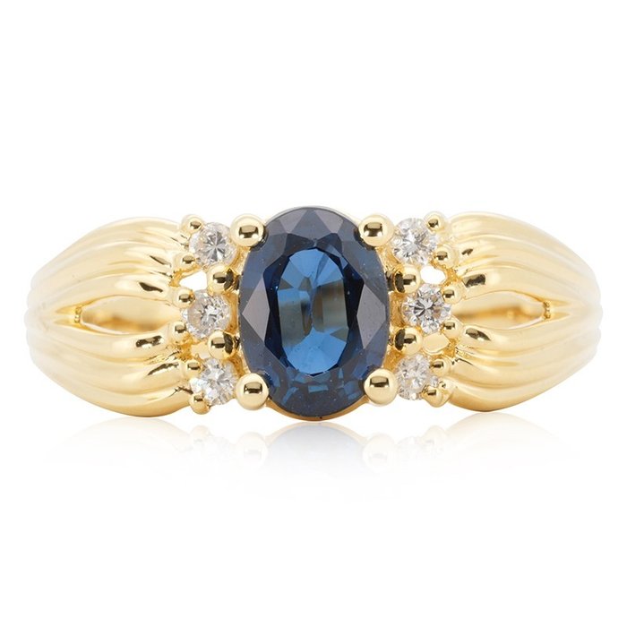 18 kraat Gulguld - Ring - 100 ct Safir - Diamanter