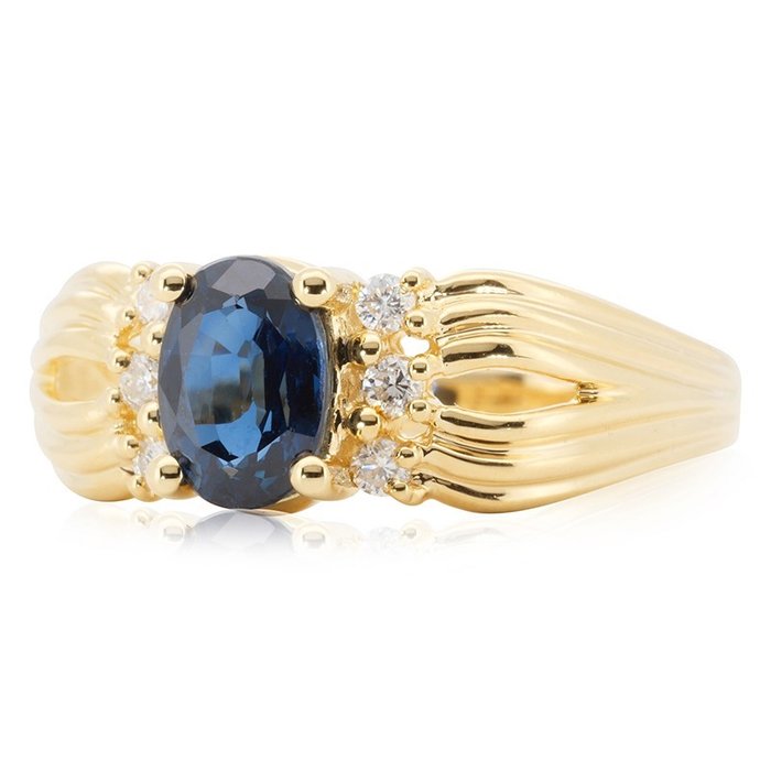 18 kraat Gulguld - Ring - 100 ct Safir - Diamanter