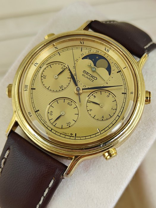 Seiko - Moonphase Chronograph Quartz - Ingen mindstepris - 7A48-702A - Mænd - 1990-1999