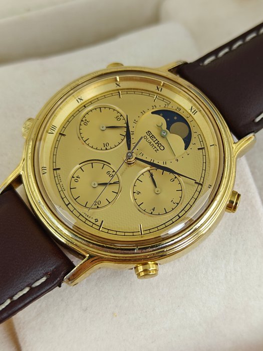 Seiko - Moonphase Chronograph Quartz - Ingen mindstepris - 7A48-702A - Mænd - 1990-1999