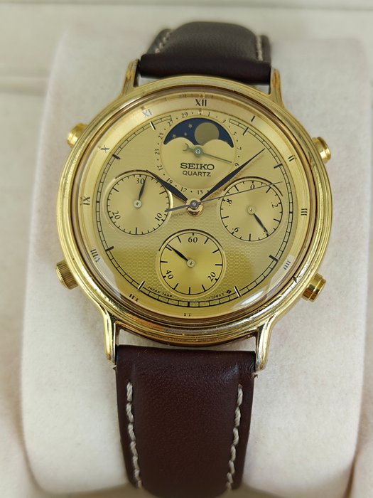 Seiko - Moonphase Chronograph Quartz - Ingen mindstepris - 7A48-702A - Mænd - 1990-1999