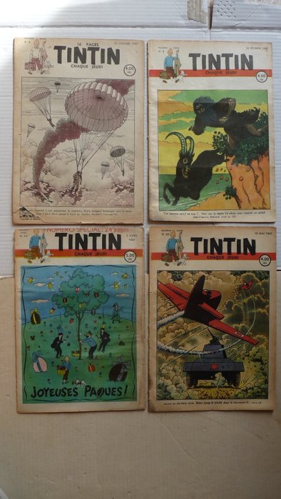 Tintin (magazine) - 17 Magasiner fra 1947 mellem nr. 4 (23. januar 1947) og nr. 34 (21. august 1947) - Første udgave - 1947