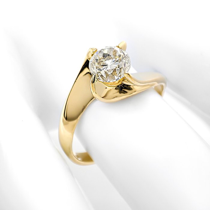 Ring - 14 karat Gulguld -  0.91ct. tw. Gul Diamant (Naturfarvet)