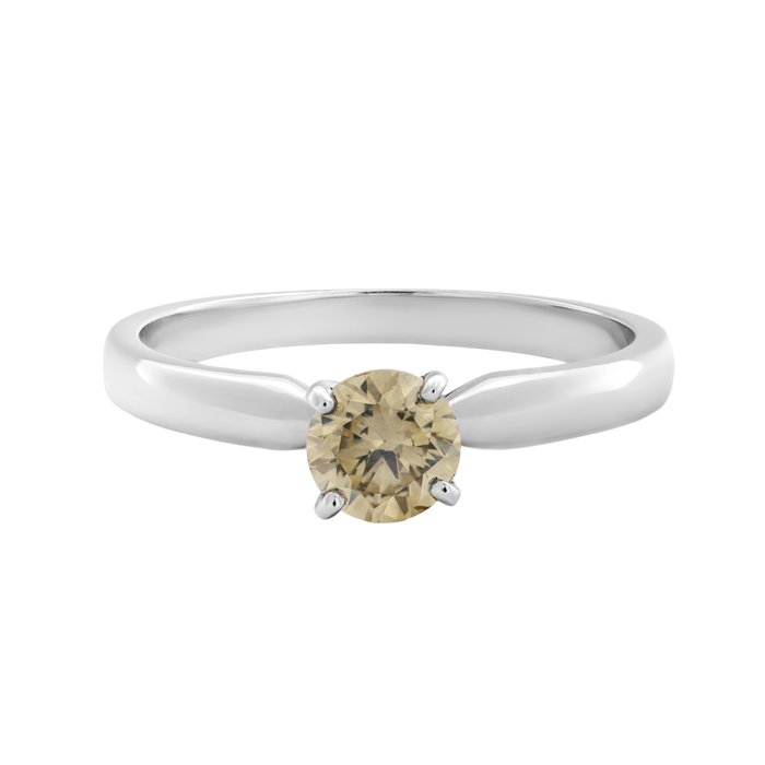 Ingen mindstepris - Ring - 14 karat Hvidguld -  051ct tw Gul Diamant (Naturfarvet)