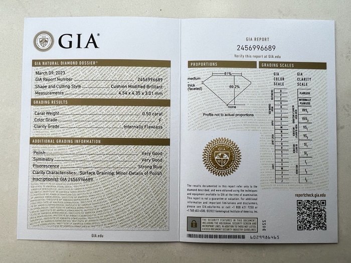 1 pcs Diamant  (Natur)  - 0.50 ct - Pude - F - IF - Gemological Institute of America (GIA)