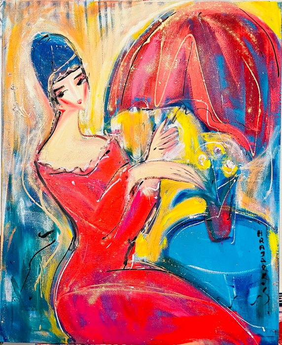 Hrasarkos (1975) - Umbrella Red-Acrylique sur toile