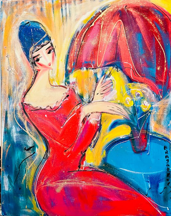 Hrasarkos (1975) - Umbrella Red-Acrylique sur toile