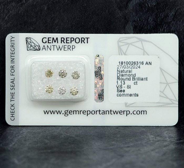 6 pcs Diamant  (Natur)  - 1.13 ct - SI1, VS1 - Gem Report Antwerp (GRA)