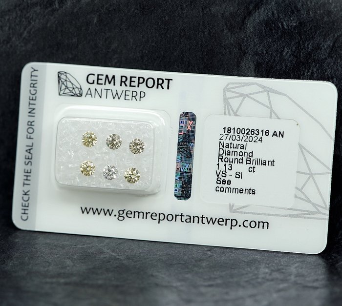 6 pcs Diamant  (Natur)  - 1.13 ct - SI1, VS1 - Gem Report Antwerp (GRA)