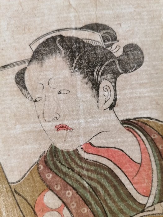 Ehon butai ogi, Actor Tomizawa Kurasaburo in a female role - Ippitsusai Bunchō 一筆斉文調 (1755-1790) - Japan -  Edo-perioden (1600-1868)