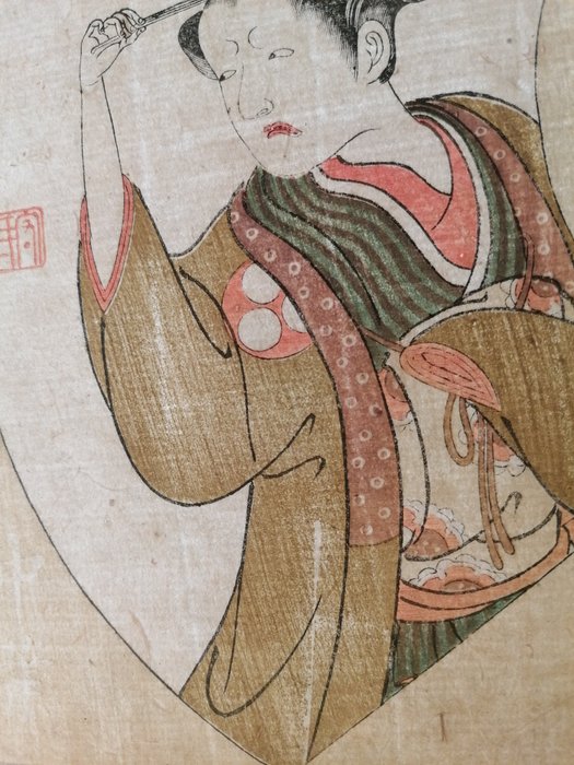 Ehon butai ogi, Actor Tomizawa Kurasaburo in a female role - Ippitsusai Bunchō 一筆斉文調 (1755-1790) - Japan -  Edo-perioden (1600-1868)