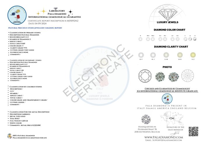 Pala Diamond - Statement øreringe - 18 kraat Hvidguld -  1.80ct. tw. Diamant (Natur)