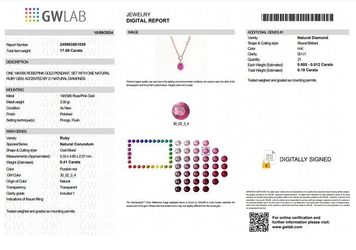 Vedhæng - 14 karat Rosaguld -  0.60ct. tw. Rubin - Diamant