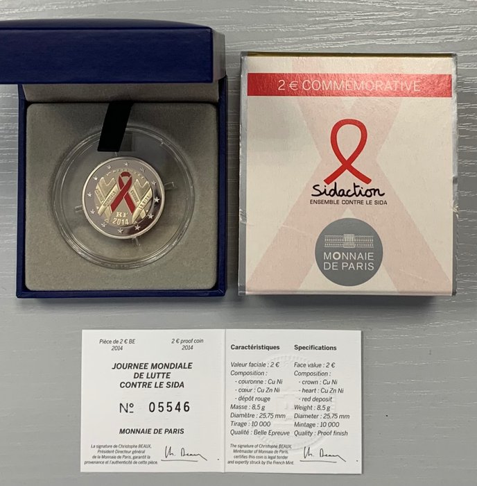 Frankrig. 2 Euro 2014 "Sidaction" Proof  (Ingen mindstepris)