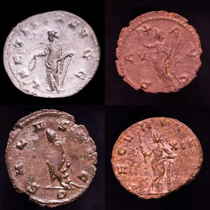 Romarriket. Gallienus (2), Victorinus and Quintillus. Lot comprising four (4) coins Lot comprising four (4) antoninianus minted in the III century A.D. 257/258 A.D.  (Ingen mindstepris)