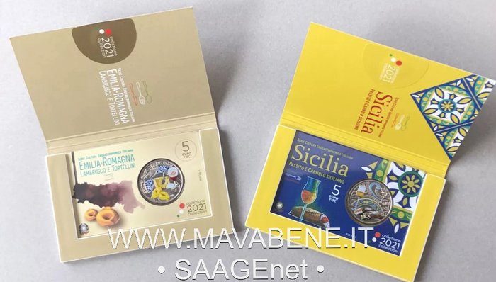 Italien. 5 Euro 2021 "Emilia Romagna" + "Sicilia" (2 monete)  (Ingen mindstepris)