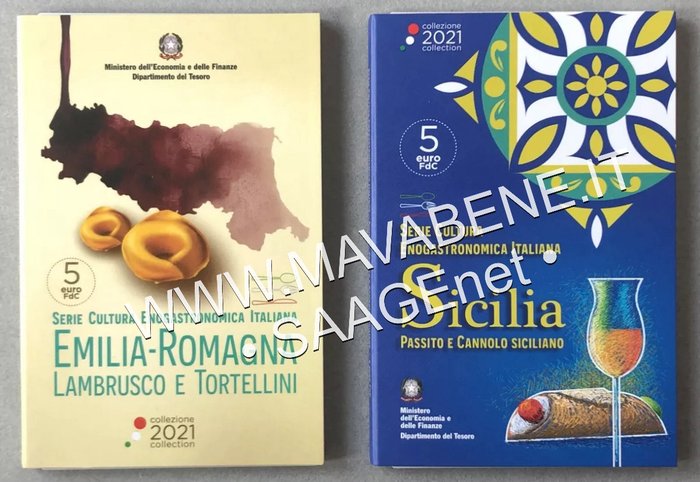 Italien. 5 Euro 2021 "Emilia Romagna" + "Sicilia" (2 monete)  (Ingen mindstepris)