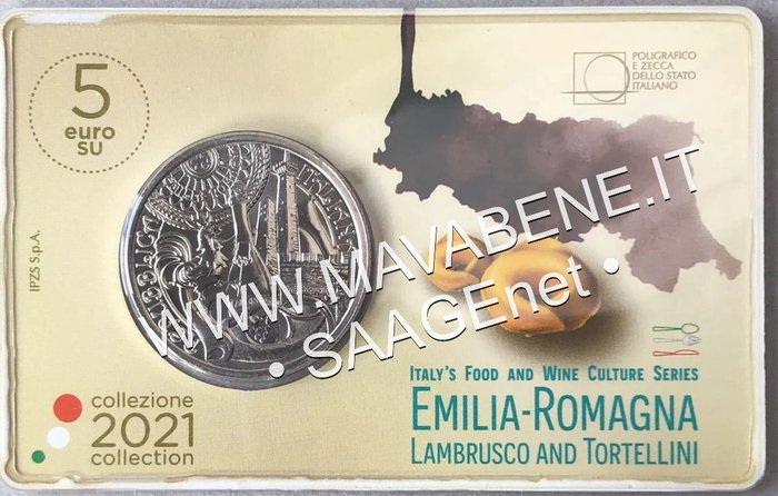 Italien. 5 Euro 2021 "Emilia Romagna" + "Sicilia" (2 monete)  (Ingen mindstepris)