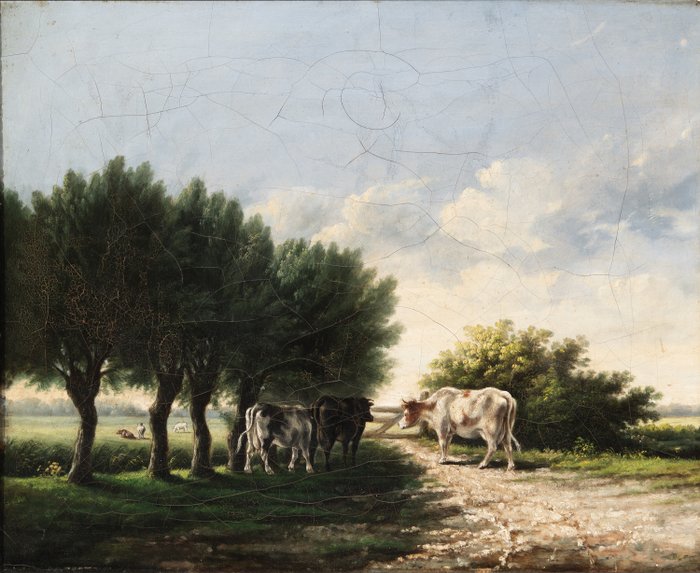 Hollandse School (XIX) - Hollands Landschap met Koeien