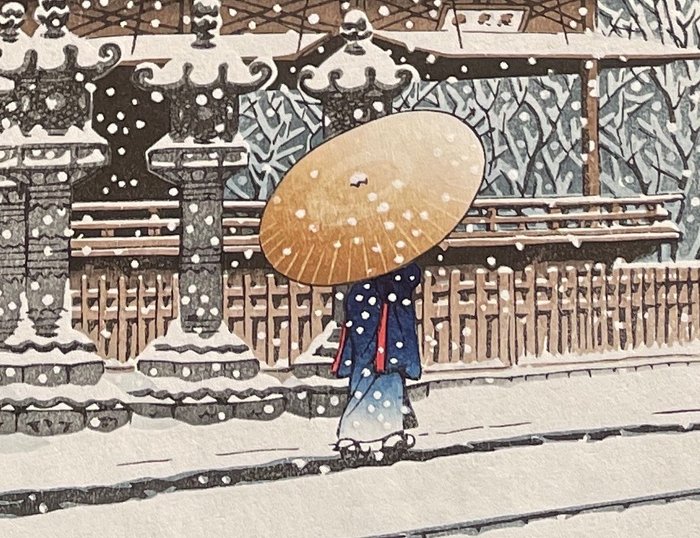 Bloktryk - Papir - Kawase Hasui 川瀬巴水 (1883-1957) - "Ueno Toshogu no Yuki" (Snow at Ueno Toshogu Shrine) - Japan - Reiwa perioden (2019 - nu)