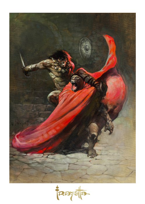 Conan Man-Ape - Frank Frazetta - Signature Engraved in Gold - Varnished - Canvas 27/75 - FF Golden Collection