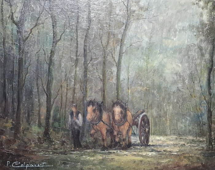 Colpaert Pros (1923-1990) - Boer en paarden in het bos