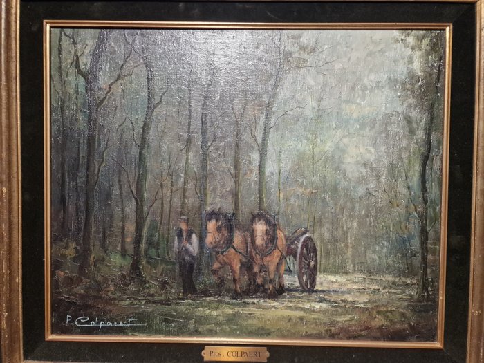 Colpaert Pros (1923-1990) - Boer en paarden in het bos