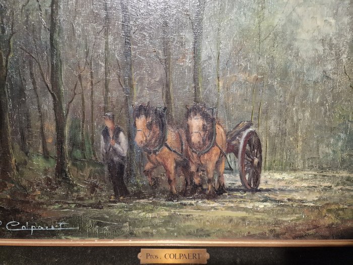 Colpaert Pros (1923-1990) - Boer en paarden in het bos