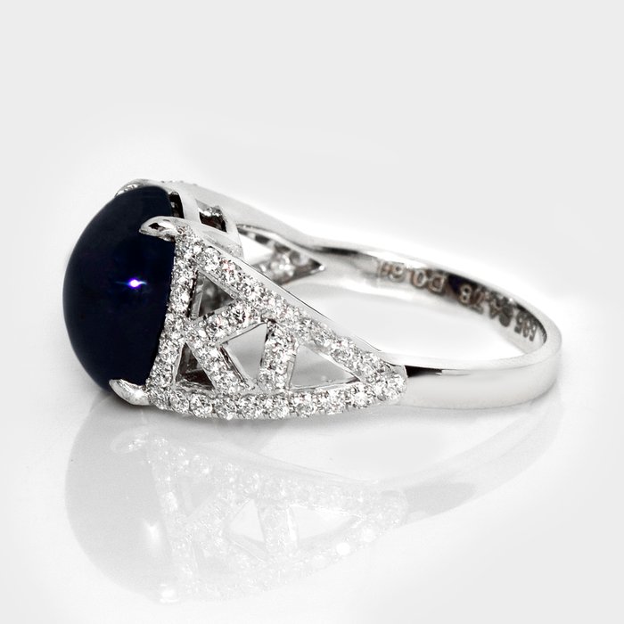 Ingen mindstepris - Ring - 14 karat Hvidguld -  5.39ct. tw. Safir - Diamant - IGI 4,78 ct Deep Blue