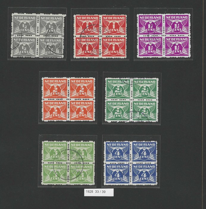 Holland 1928 - Firesidet rullesartering i blokke af 4 - NVPH R33/R56