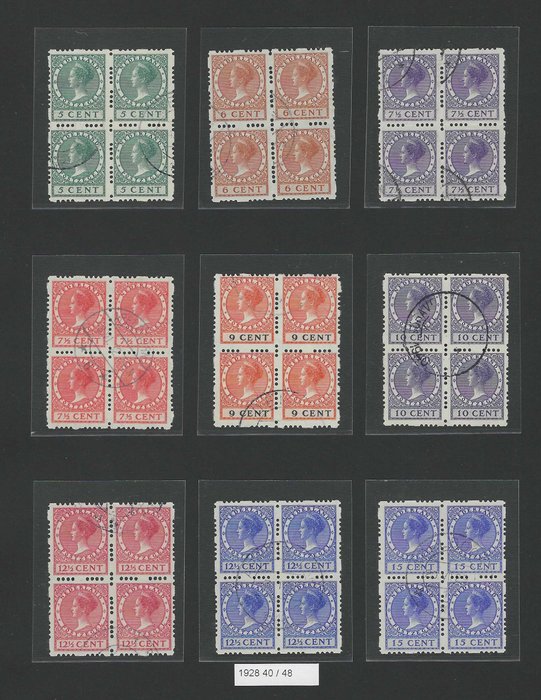 Holland 1928 - Firesidet rullesartering i blokke af 4 - NVPH R33/R56