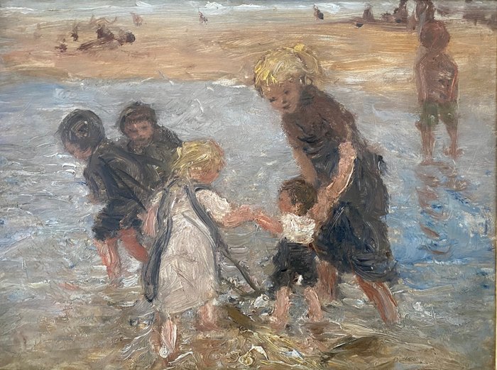 BJ Blommers (1845-1914) Circle of - Spelende kinderen op het strand