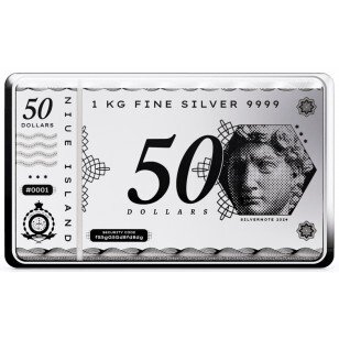 1 kilogram - Sølv - .9999 - 2024 $50 Silvernote Coin-Bar - Forseglet