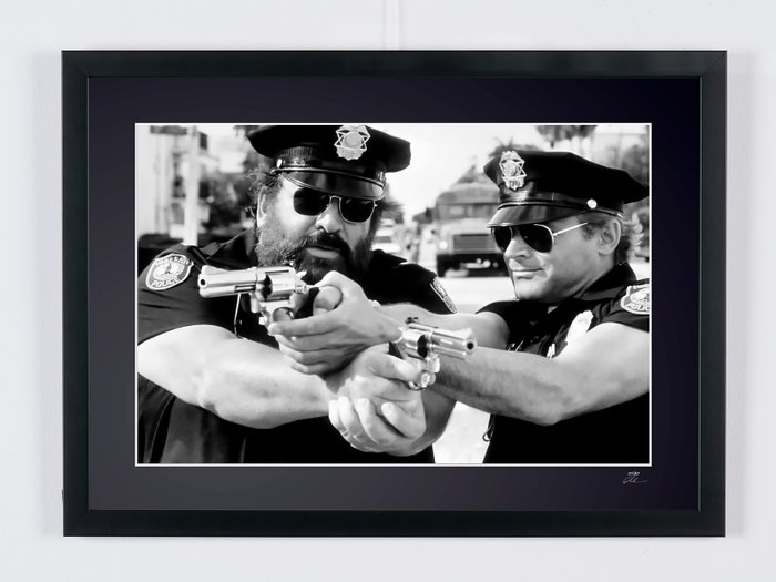 Miami Supercops 1985 - Bud Spencer  Terence Hill - Fine Art Photography - Luxury Wooden Framed 70X50 cm - Limited Edition Nr 02 of 30 - Serial ID 20197 - Original Certificate (COA), Hologram Logo Editor and QR Code - 100% New items.