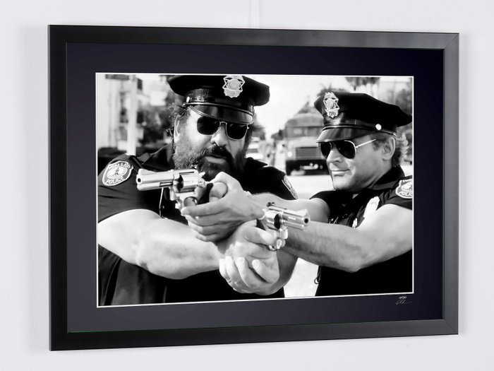 Miami Supercops 1985 - Bud Spencer  Terence Hill - Fine Art Photography - Luxury Wooden Framed 70X50 cm - Limited Edition Nr 02 of 30 - Serial ID 20197 - Original Certificate (COA), Hologram Logo Editor and QR Code - 100% New items.