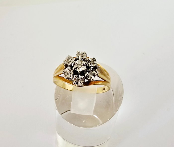 Ingen mindstepris - Ring - 14 karat Gulguld, Hvidguld -  0.14ct. tw. Diamant (Natur)  - INGEN RESERVEPRIS