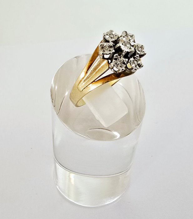 Ingen mindstepris - Ring - 14 karat Gulguld, Hvidguld -  0.14ct. tw. Diamant (Natur)  - INGEN RESERVEPRIS