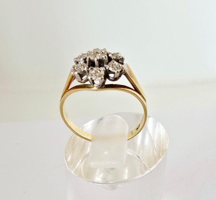 Ingen mindstepris - Ring - 14 karat Gulguld, Hvidguld -  0.14ct. tw. Diamant (Natur)  - INGEN RESERVEPRIS