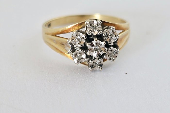 Ingen mindstepris - Ring - 14 karat Gulguld, Hvidguld -  0.14ct. tw. Diamant (Natur)  - INGEN RESERVEPRIS