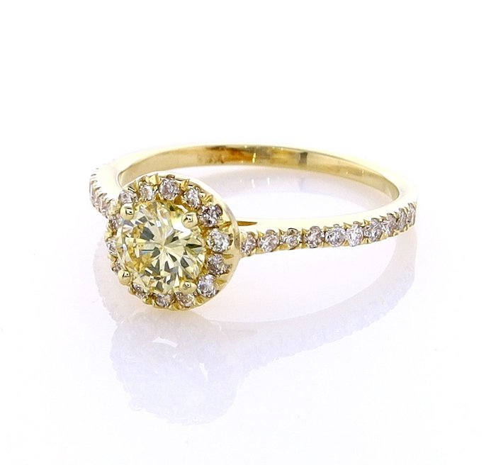 Ring - 14 karat Gulguld -  0.84ct. tw. Diamant (Naturfarvet) - Diamant