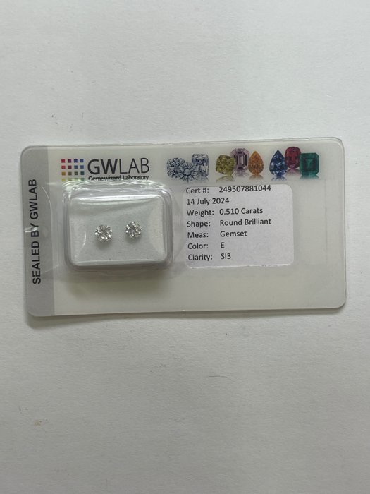 Ingen mindstepris - 2 pcs Diamant  (Natur)  - 0.51 ct - Rund - E - SI3 - Gemewizard Gemological Laboratory (GWLab)