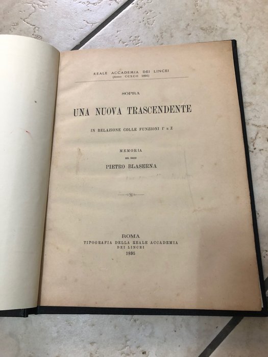 Pietro Basler - Sopra una nuova trascendenza in relazione alle funzioni - 1895